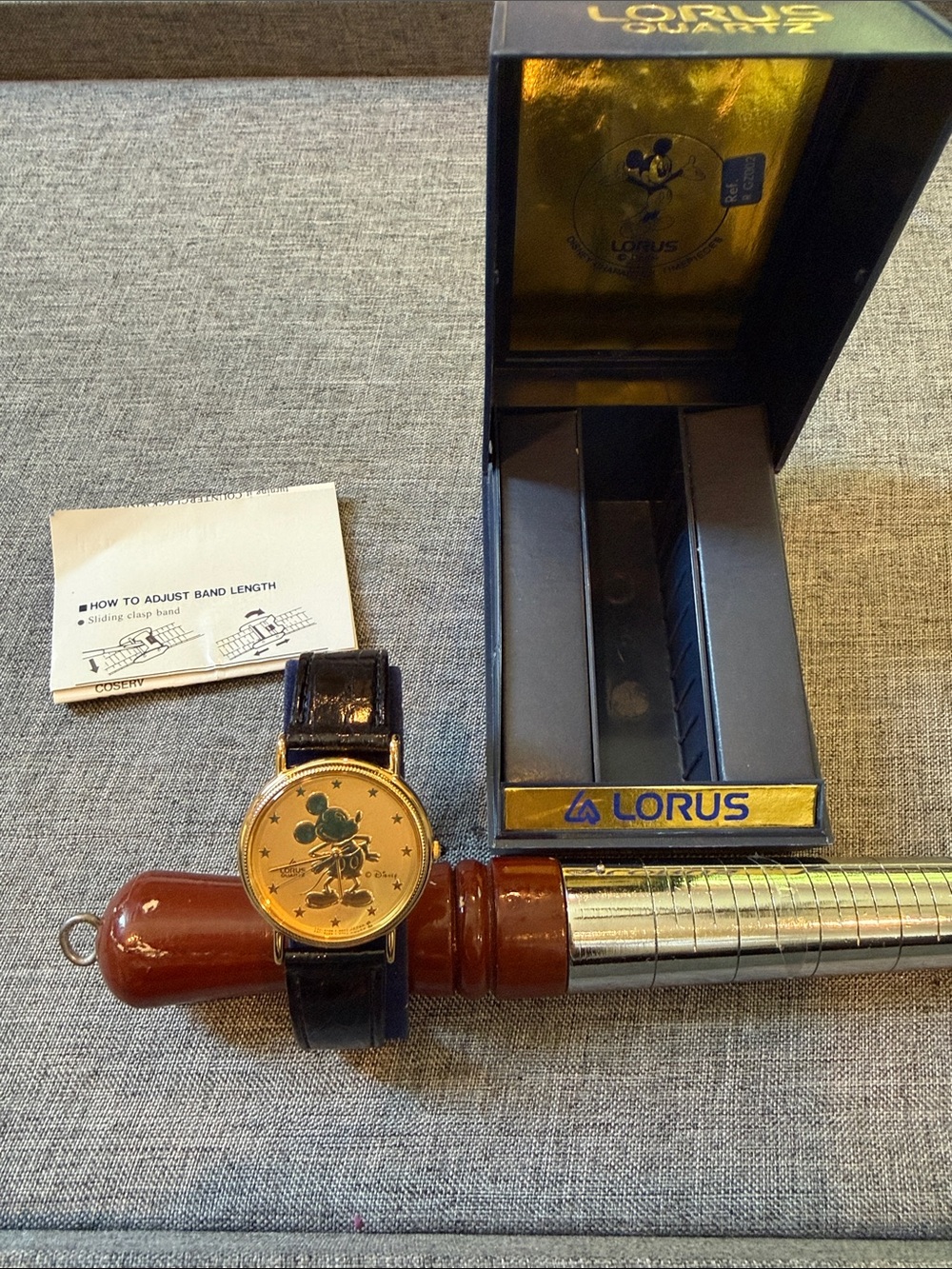 Vintage Lorus Mickey Mouse Gold Tone Women’s Watch with Black Leather Strap